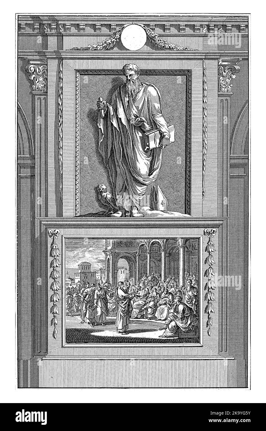 H. Dionysius l'Areopagiet, Jan Luyken, après Jan Goeree, 1698 Saint Dionysius l'Areopagiet se tient avec un livre et un personnel de commandement entre ses mains. À Banque D'Images