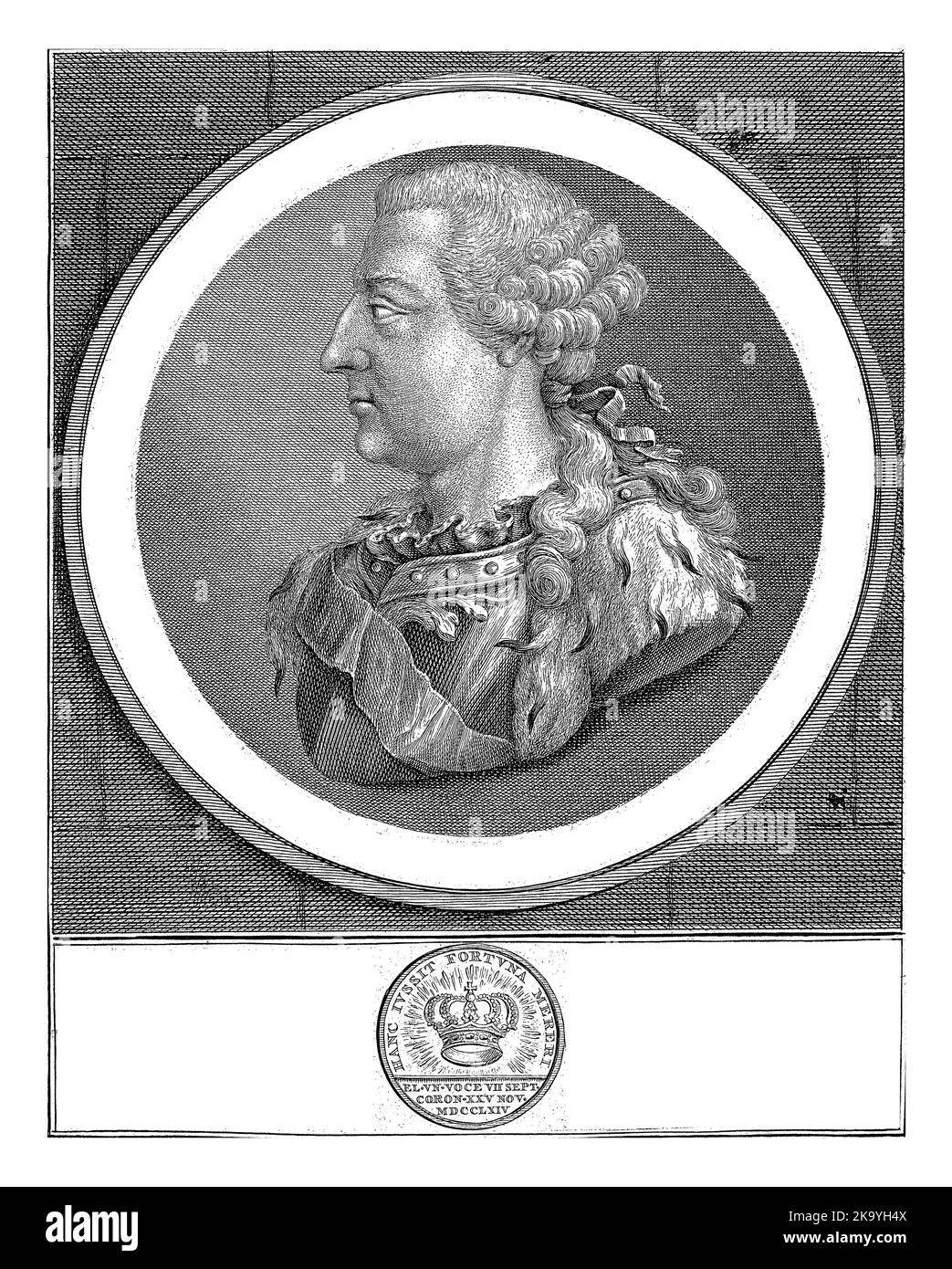 Portrait de Stanislaus II Augustus Poniatovski, roi de Pologne. Buste en portrait, en profil à gauche. Le roi est barré et vêtu d'un ar Banque D'Images