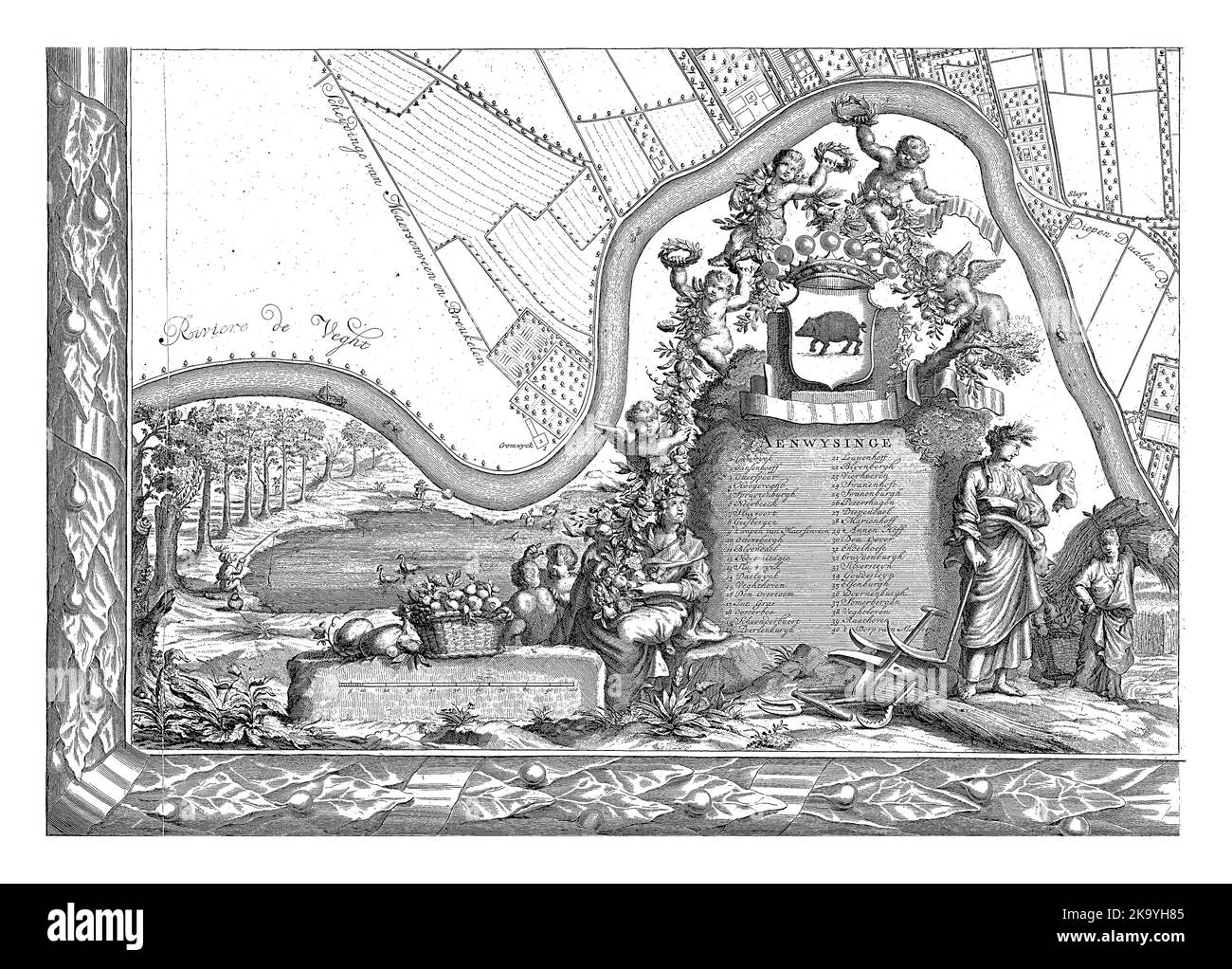 Plan d'étage de la seigneurie de Maarsseveen, Philibert Bouttats (I), 1690 - 1691 plaque inférieure gauche. La carte d'une partie de la seigneurie de Maarsseveen. Po Banque D'Images