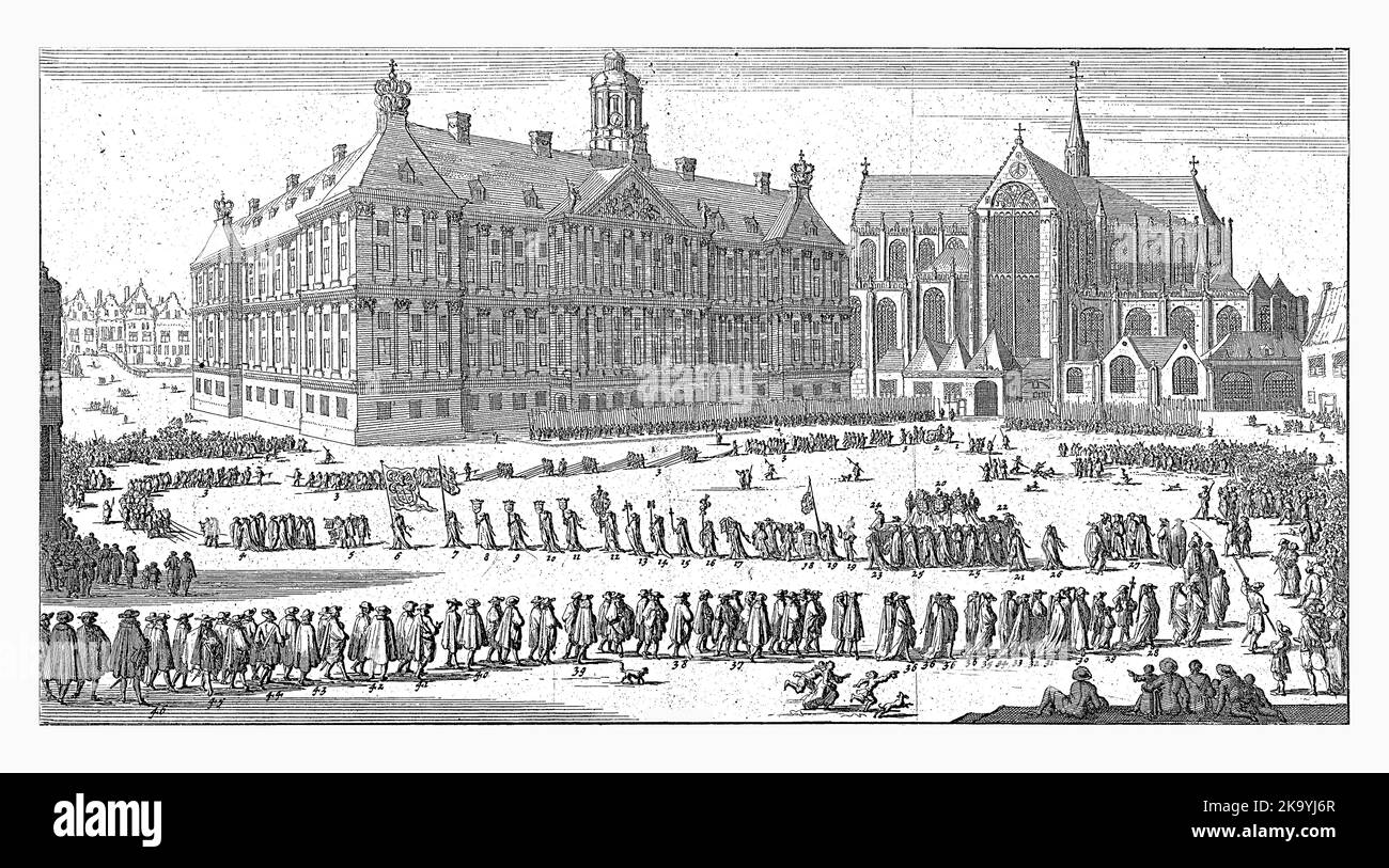 Procession funéraire de Michiel de Ruyter, 1677, Jan Luyken, 1683 procession funéraire de Michiel de Ruyter à Amsterdam, le 18 mars 1677. Banque D'Images