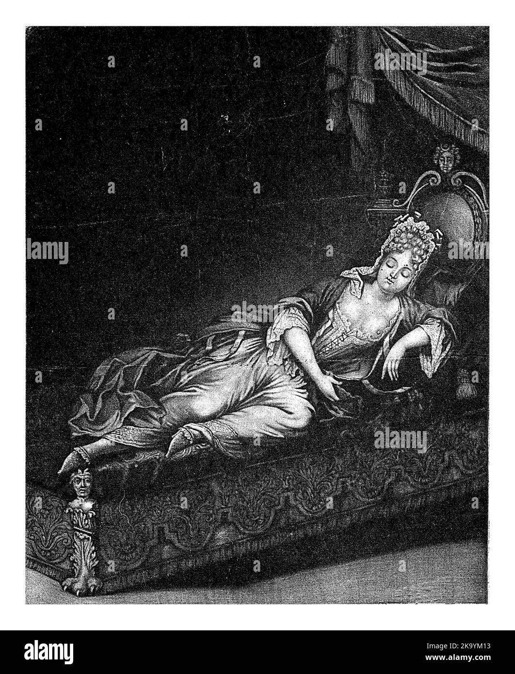 Une femme dormant sur un lit. L'impression fait partie d'une série en quatre parties sur les parties de la journée. Banque D'Images
