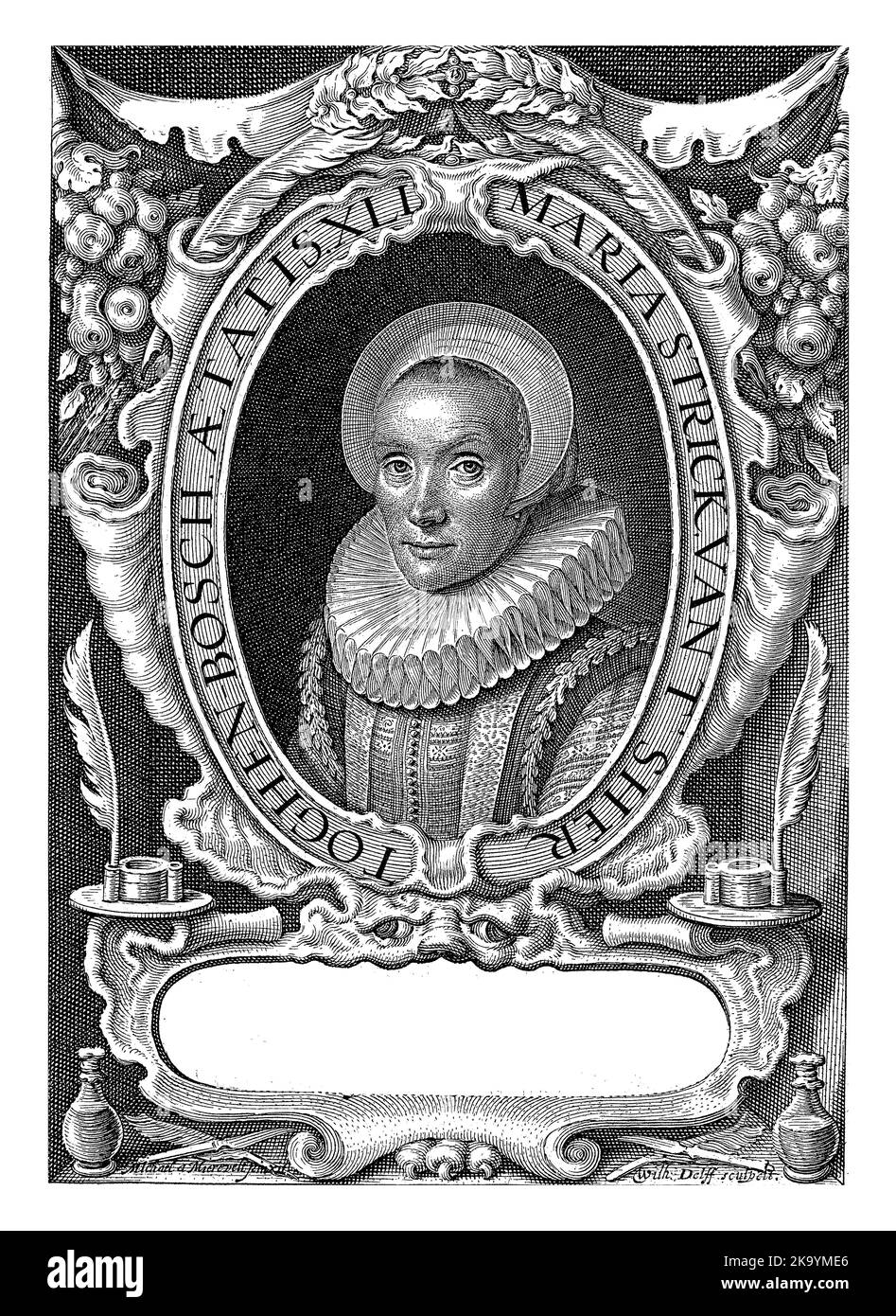 Portrait de Maria Strick à l'âge de 41 ans, Willem Jacobsz. Delff, d'après Michiel Jansz van Mierevelt, 1618 Portrait de calligraphe et enseignante Maria S. Banque D'Images