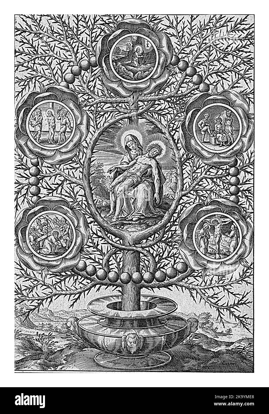 Au sommet, le Christ dans le jardin de Gethsémané, puis de gauche à droite, la flagellation du Christ, le couronnement des Thorns, le port du C Banque D'Images