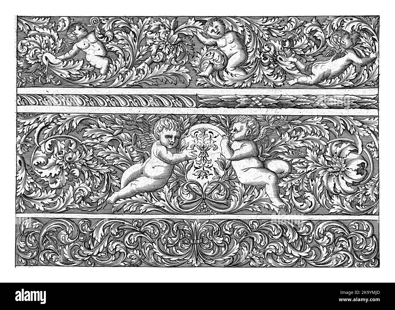 Les putti sont représentés dans les deux frises supérieures, séparées par un cadre d'oeuf. Banque D'Images