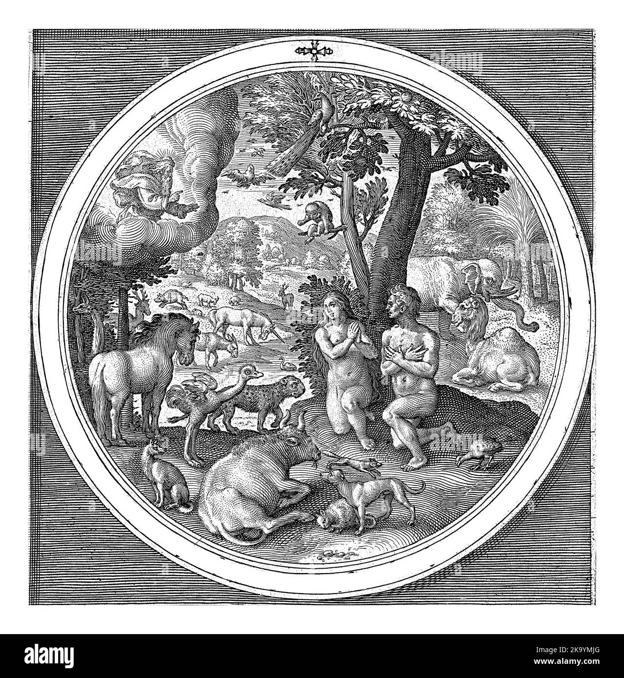 Le septième jour de la création: Adam et Eve au Paradis, Nicolaes de Bruyn, après Maerten de vos, 1581 - 1656 le septième jour de la création: Adam et Eve Banque D'Images