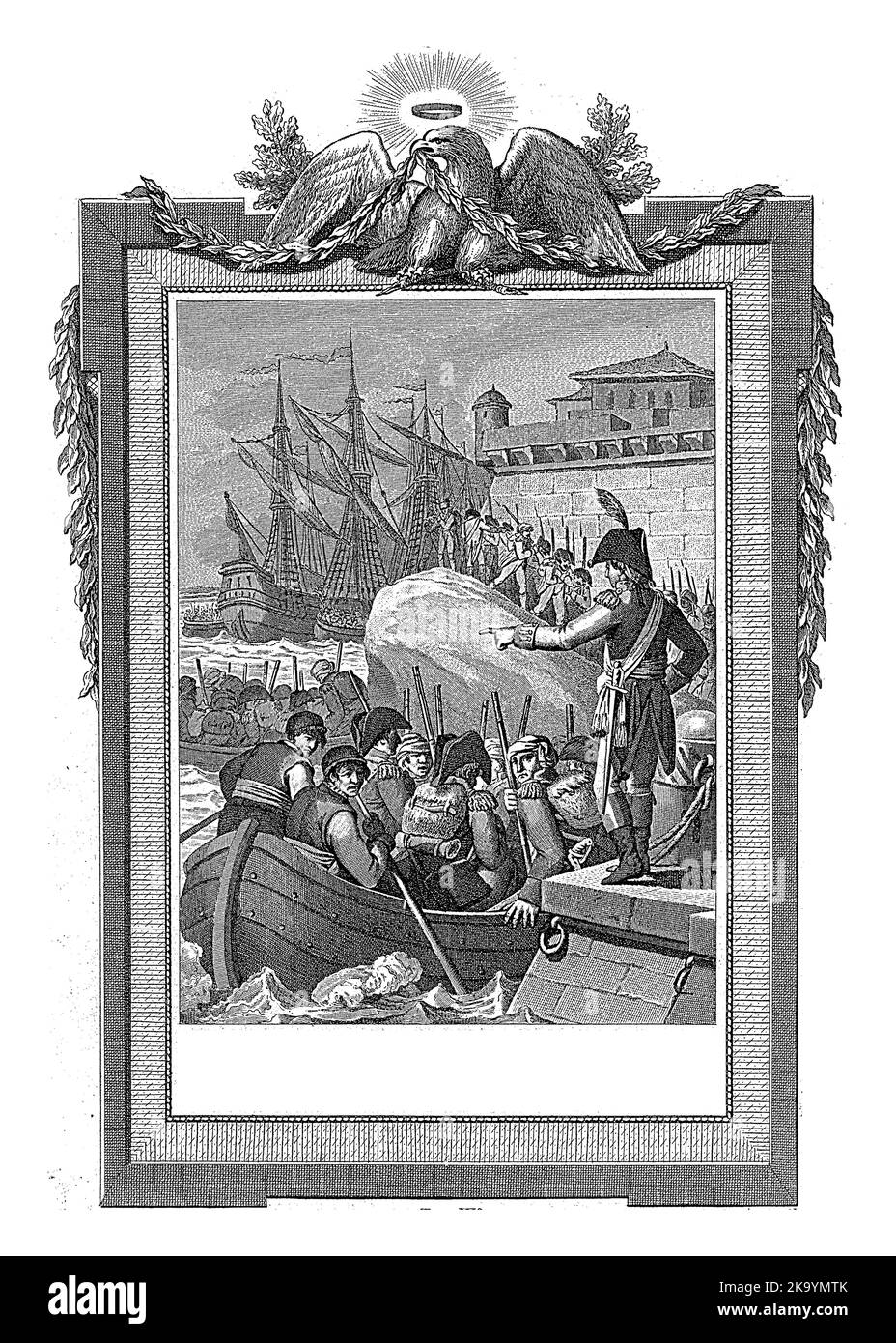 Les troupes anglaises quittent Walcheren, le 1809 décembre. Les hommes partent en boucles pour attendre les navires. Un officier fait des gestes sur le quai. Fin de l'expédition de Walcheren Banque D'Images