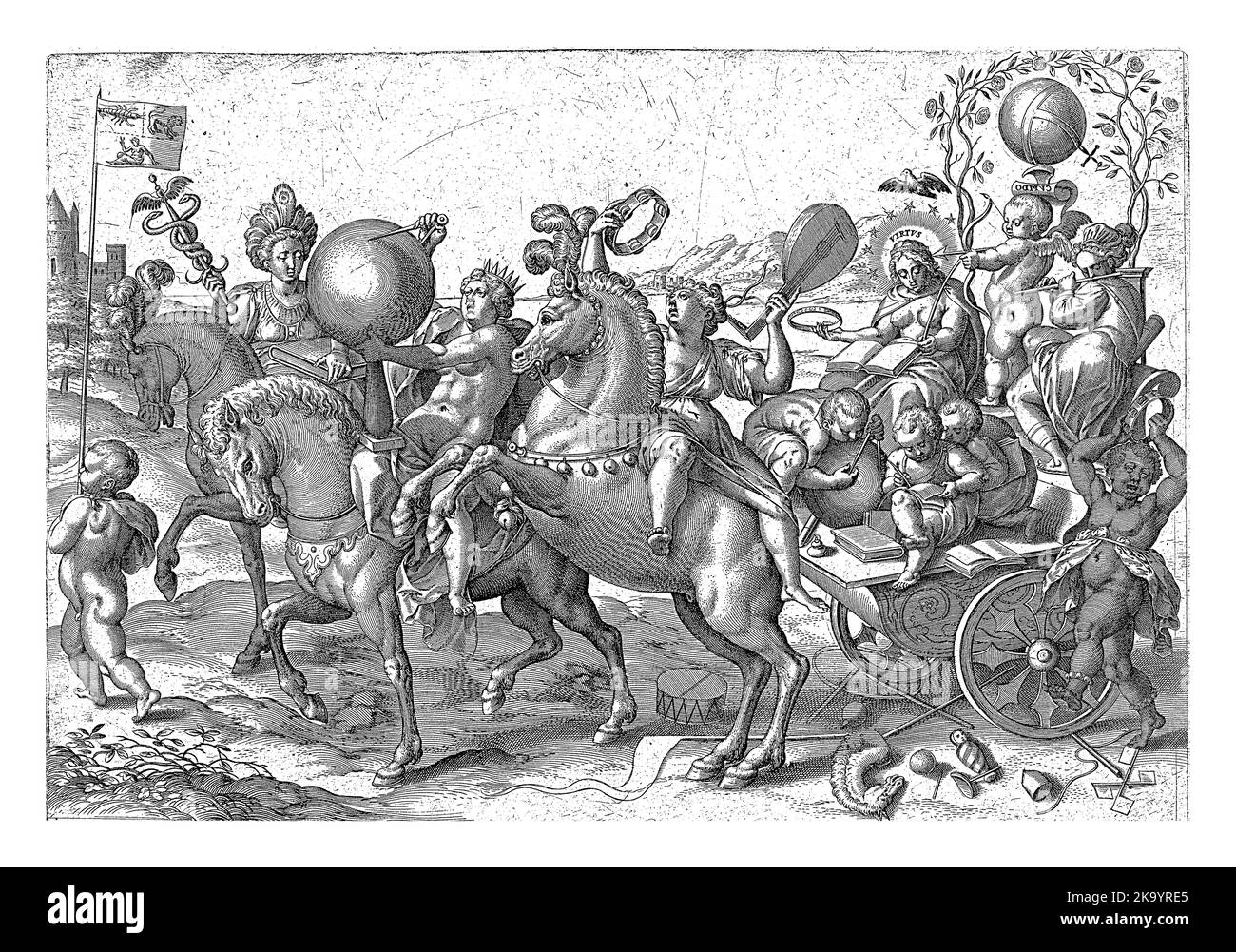 Allégorie de la jeunesse, correspondant aux quatre fois de la journée et aux quatre saisons. Banque D'Images