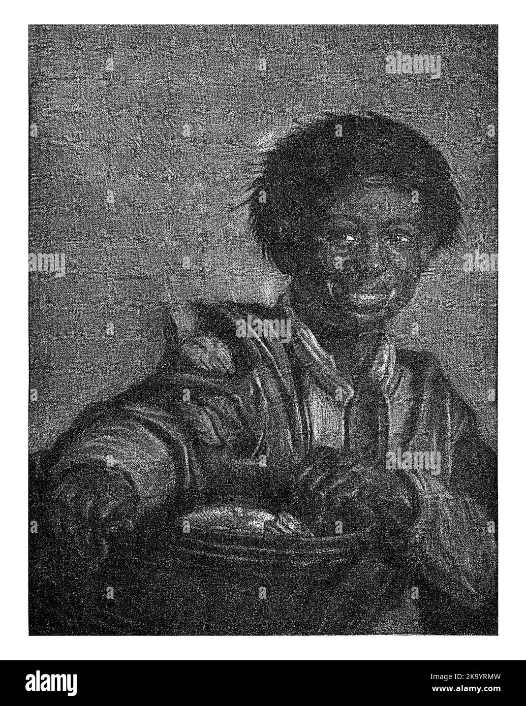 Rire Boy avec un seau de poisson, Jan de Groot, d'après Frans Hals, 1698 - 1776 Banque D'Images