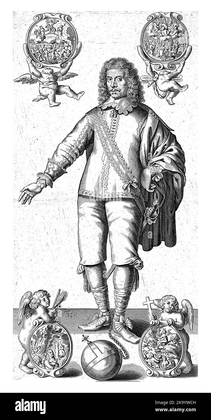 Portrait de Guillaume Huymans, mari de la fille aînée de l'artiste Cornelis Schut. Portrait intégral vu de l'avant, habillé dans le f Banque D'Images