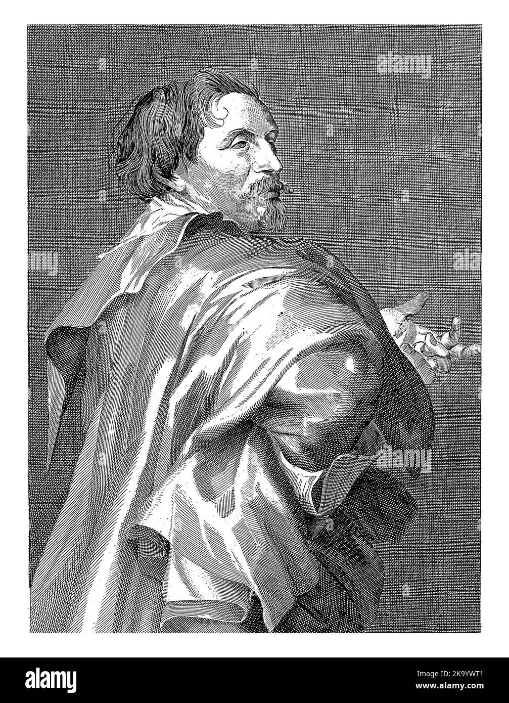 Portrait du peintre d'Anvers, Théodoor Rombouts. Droit dans le profil avec le bras sur le côté. Banque D'Images