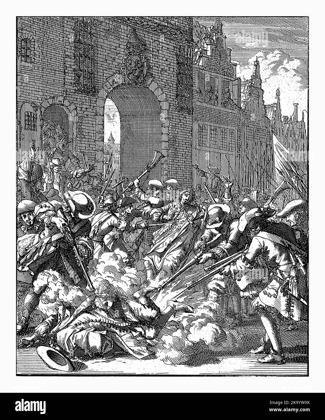 Le meurtre des frères de Witt, 1672 ans; Jan Luyken, 1698 ans; le meurtre de Johan et Cornelis de Witt, 20 août 1672. Les frères sont tués par un ang Banque D'Images