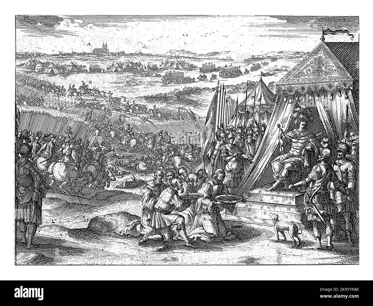 Le roi français Philippe IV la Foire bat le comte de Flandre à Veurne (Furnes) en 1296. L'imprimé montre la bataille, les armées fuyeuses de Guy van Banque D'Images