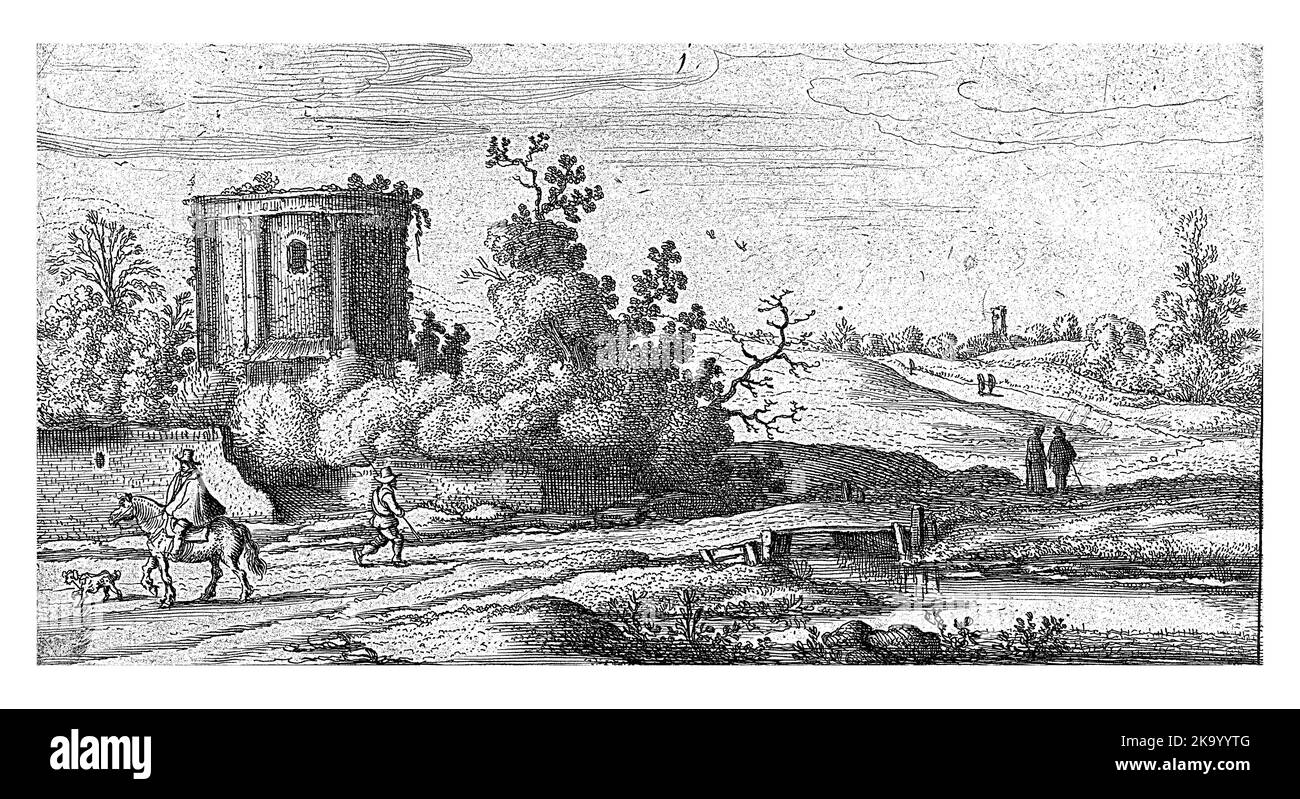 Paysage avec ruines d'un temple romain, Esaias van de Velde, 1645 titre imprimé pour une série de dix paysages. Remarquable est le caractère Italianate o Banque D'Images