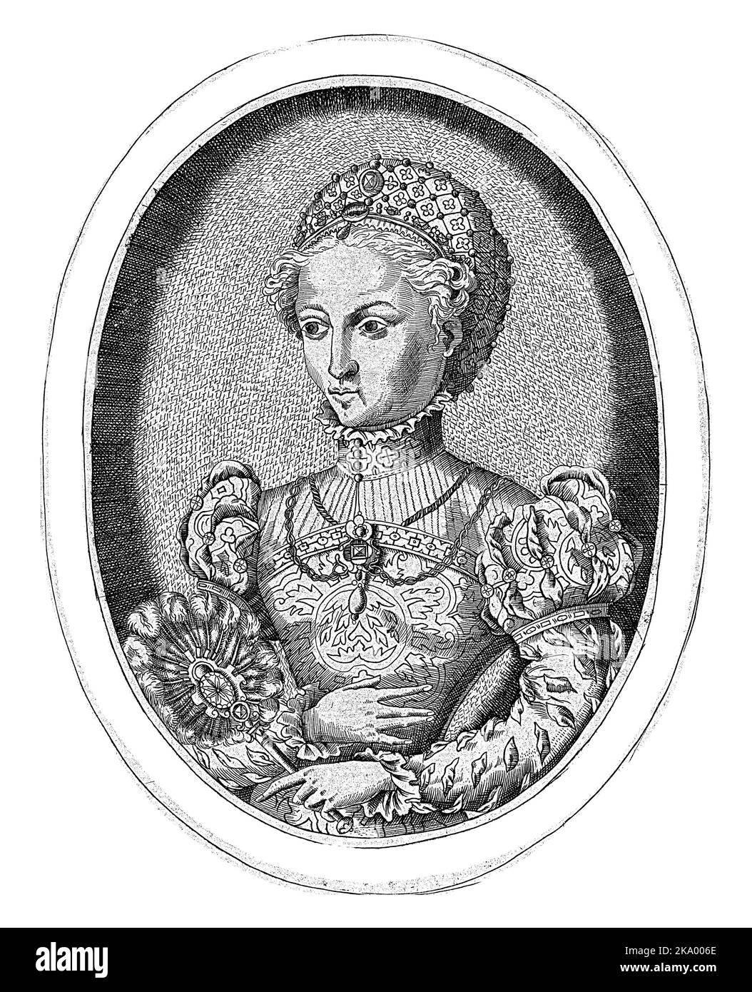 Portrait en demi-longueur à gauche de Mary I Stuart, reine des Écossais dans un ovale avec son nom et son titre en latin. Copier après l'impression à partir de la série : p Banque D'Images
