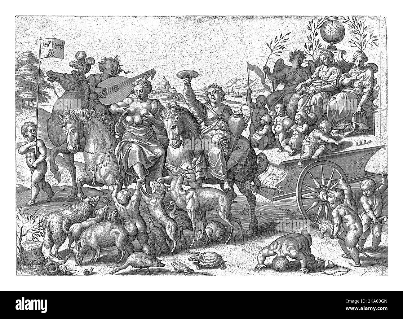 Allégorie de l'enfance, correspondant aux quatre fois de la journée et aux quatre saisons. Banque D'Images