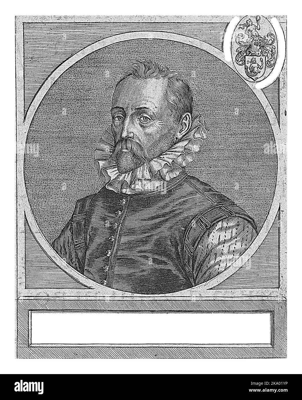 Portrait de Petrus van Opmeer, à l'âge de 60 ans, Johannes Wierix (attribué à), 1611 en haut à droite les armoiries du siège. Banque D'Images
