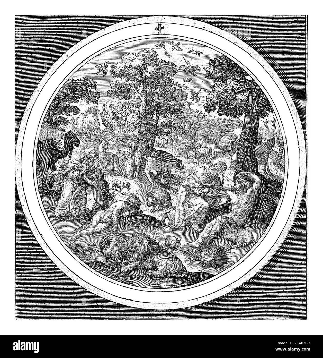 Sixième jour de la création: Dieu crée les animaux et Adam et Eve, Nicolaes de Bruyn, après Maerten de vos, 1581 - 1656 Sixième jour de la création: Dieu Creat Banque D'Images