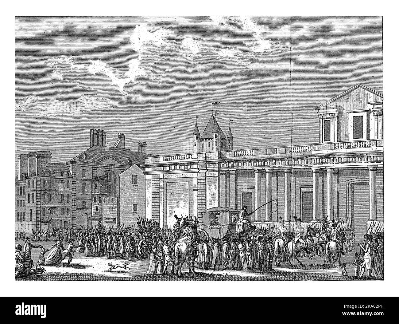 Louis XVI conduit au Temple, 1792, Reinier Vinkeles (I), après Jacques François Joseph Swebach, 1801 Banque D'Images