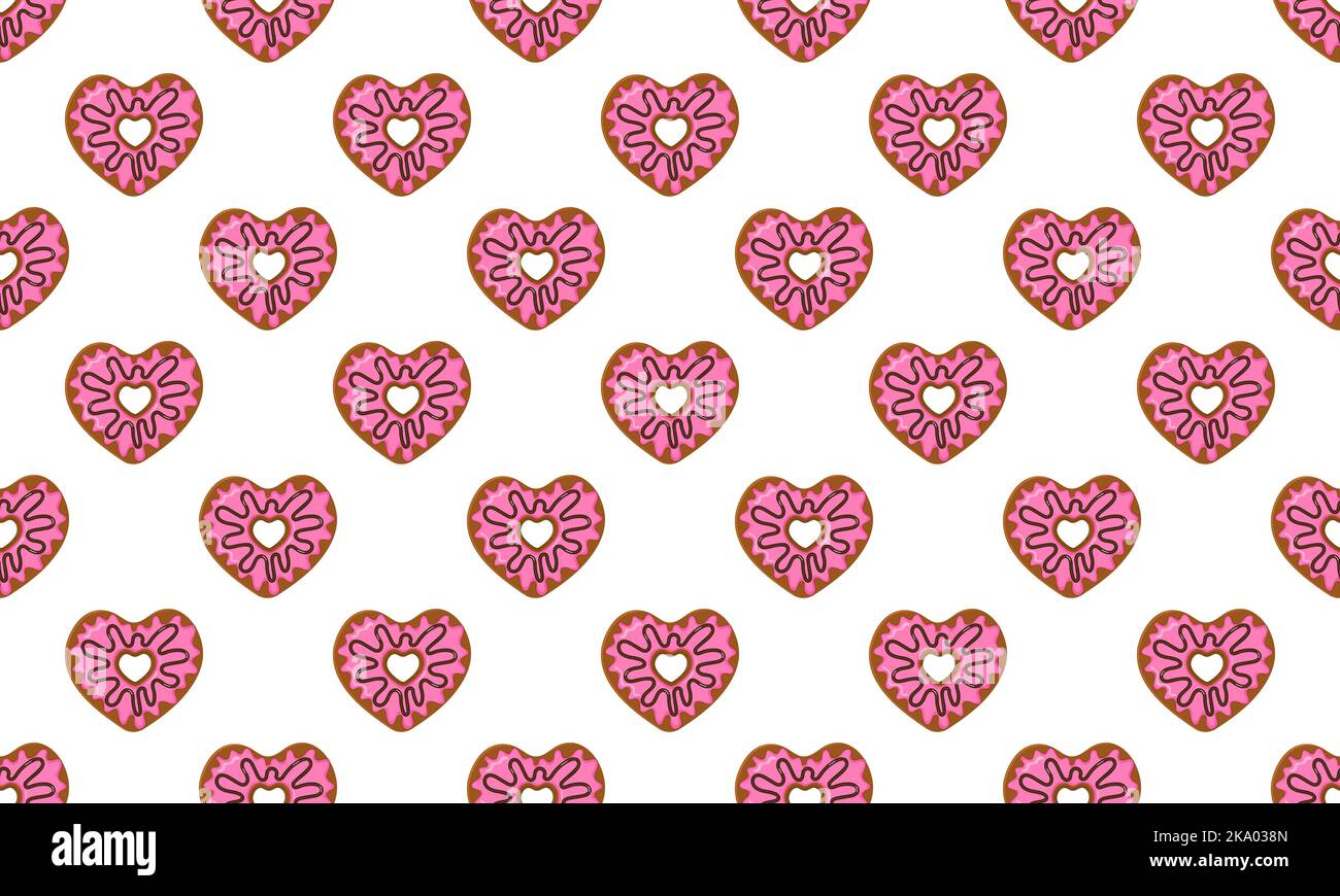 Motif sans couture en forme de coeur sur les beignets. Beignets doux pour la Saint-Valentin sans coutures. Papier de raclage ou d'emballage, serviette en papier ou tissu de nappe. Illustration de dessin animé vectoriel Illustration de Vecteur