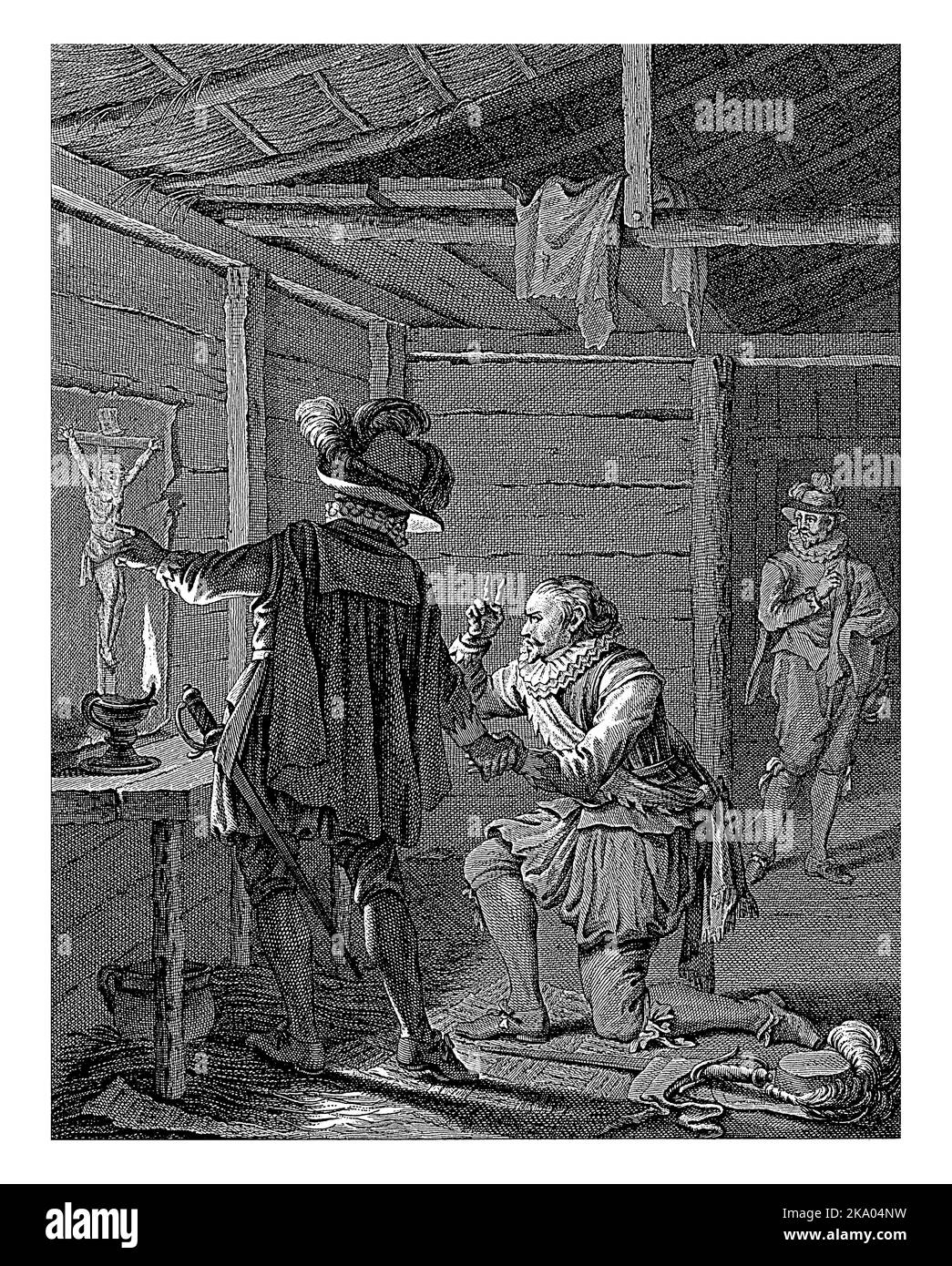 Rennenberg s'agenouillant la nuit devant une photo du Christ sur la Croix, allégeance à l'Espagne avec Farnese debout à côté de lui, 1580 Banque D'Images Rennenberg s'agenouillant la nuit devant une photo du Christ sur la Croix, allégeance à l'Espagne avec Farnese debout à côté de lui, 1580 Banque D'Images