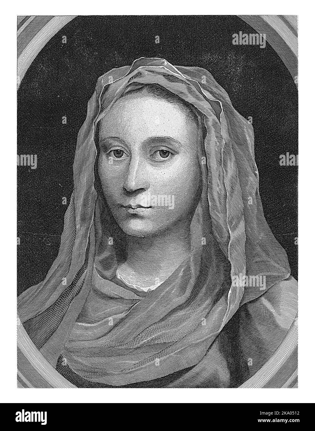 Portrait de Marie, avec voile sur sa tête, comme mère du Christ. Banque D'Images