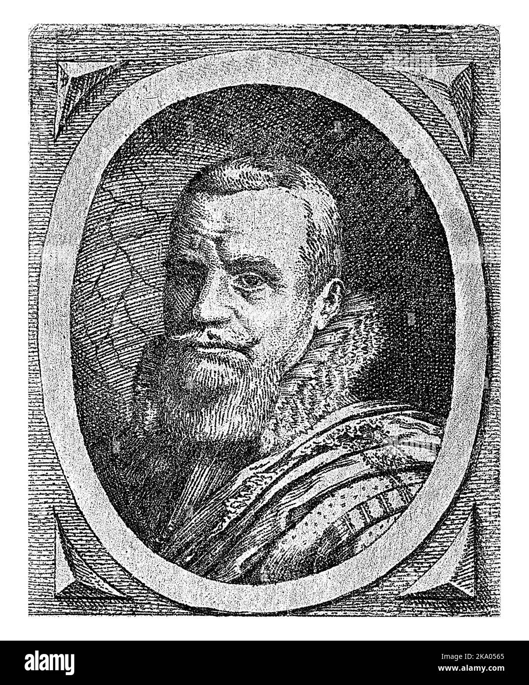 Portrait de Willem Lodewijk dans un ovale avec inscription sur les bords. Dans la marge inférieure, trois lignes de texte latin. Banque D'Images