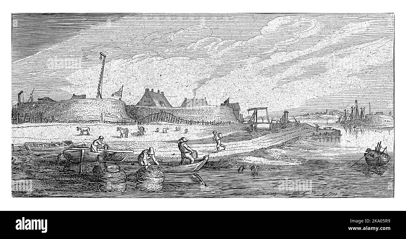 Bateaux d'aviron avec pêcheurs devant un fort sur l'Escaut, Esaias van de Velde, 1645 Banque D'Images Bateaux d'aviron avec pêcheurs devant un fort sur l'Escaut, Esaias van de Velde, 1645 Banque D'Images