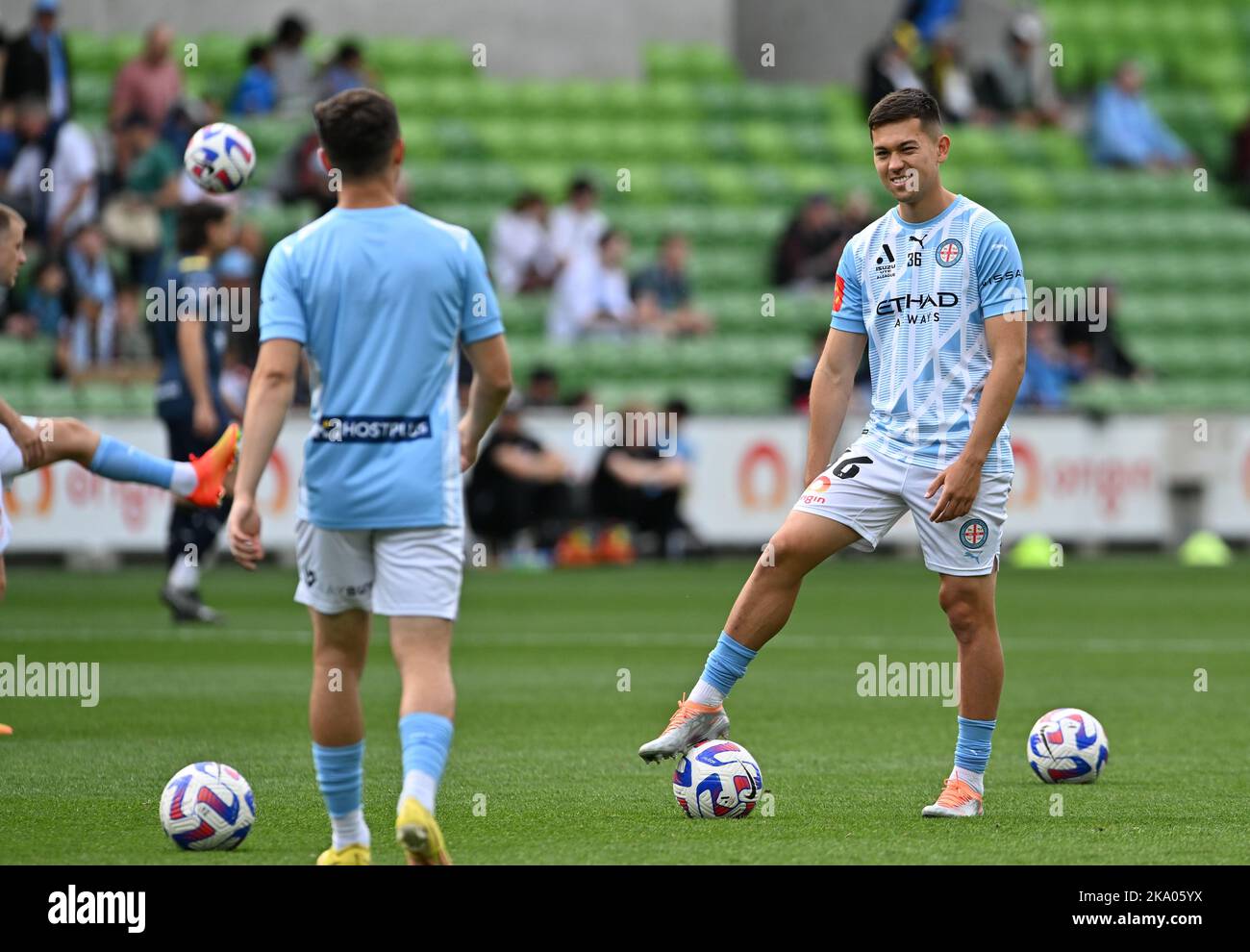 Melbourne, Australie. 30 octobre 2022. Melbourne City v Wellington Phoenix, Kerrin Stokes se prépare pour le lancement prochain de la ville au parc AAMI. Banque D'Images