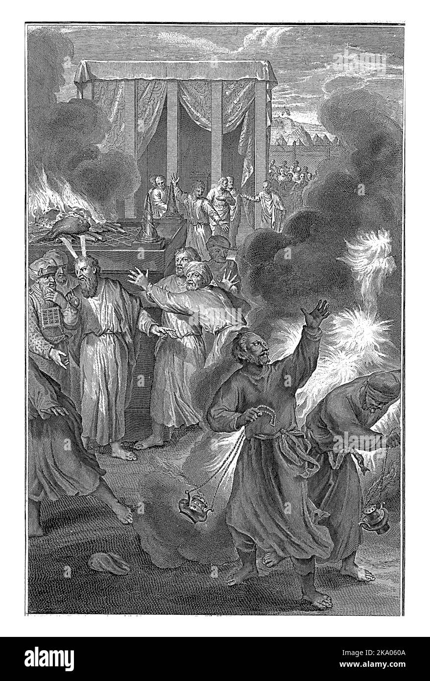 Les fils d'Aaron, Nadab et Abihu, commettent un péché aux yeux de Dieu en faisant un mauvais feu dans leurs boules de feu. Comme punition, Dieu a les frères b Banque D'Images