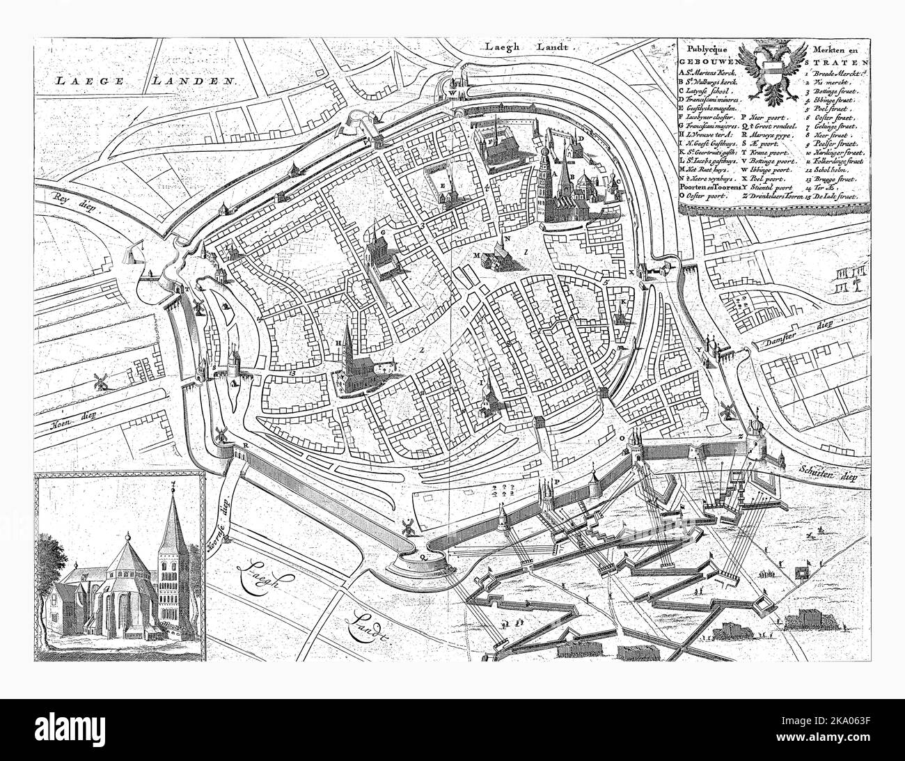 Carte de la ville de Groningen pendant le siège de 1594, Jan Luyken, 1681 vue panoramique de Groningen pendant le siège de l'armée d'Etat sous Maurits Banque D'Images