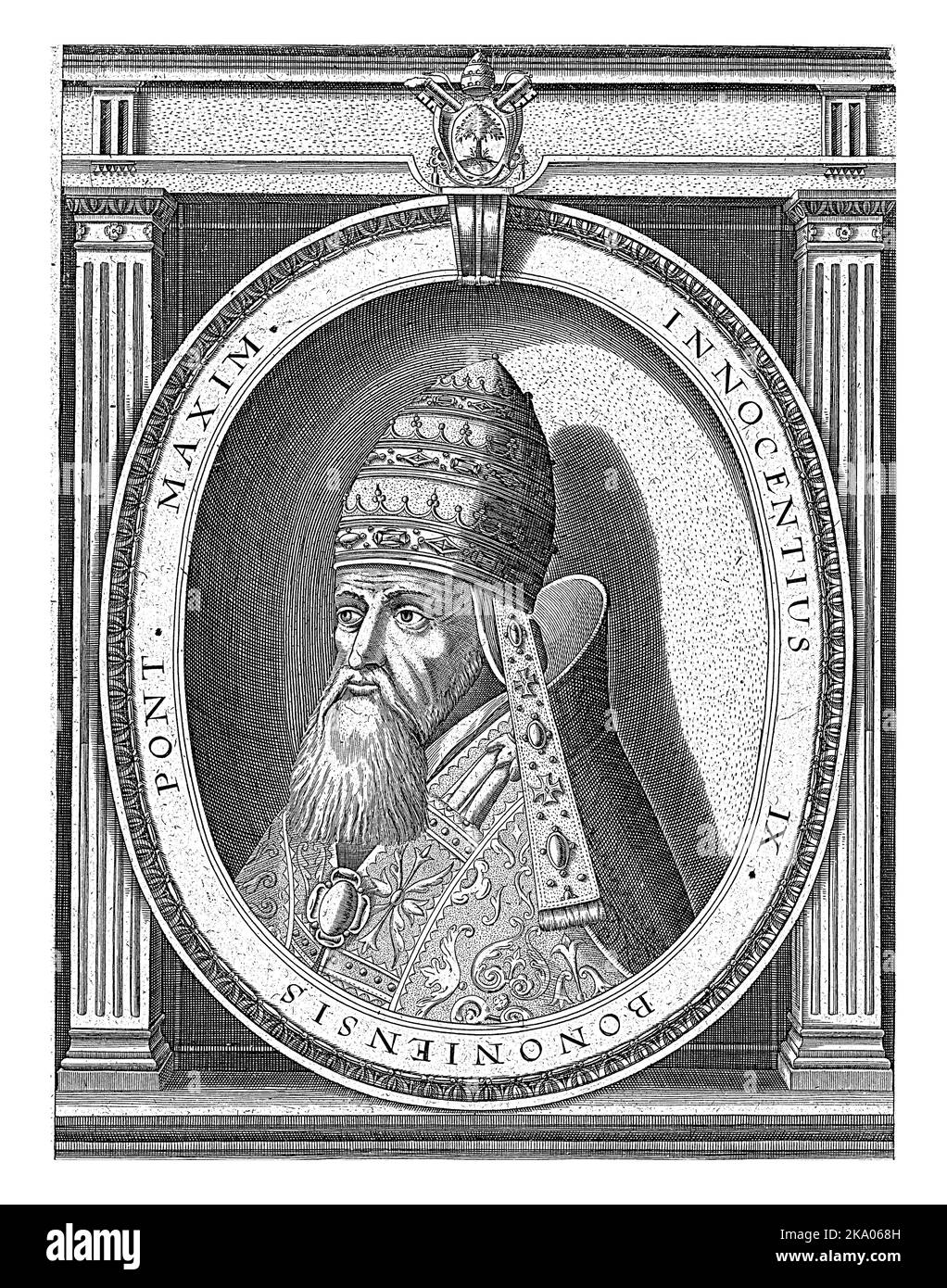 Portrait du Pape Innocent IX vêtu de robes papales, tête pontée avec le tiara papal. Banque D'Images