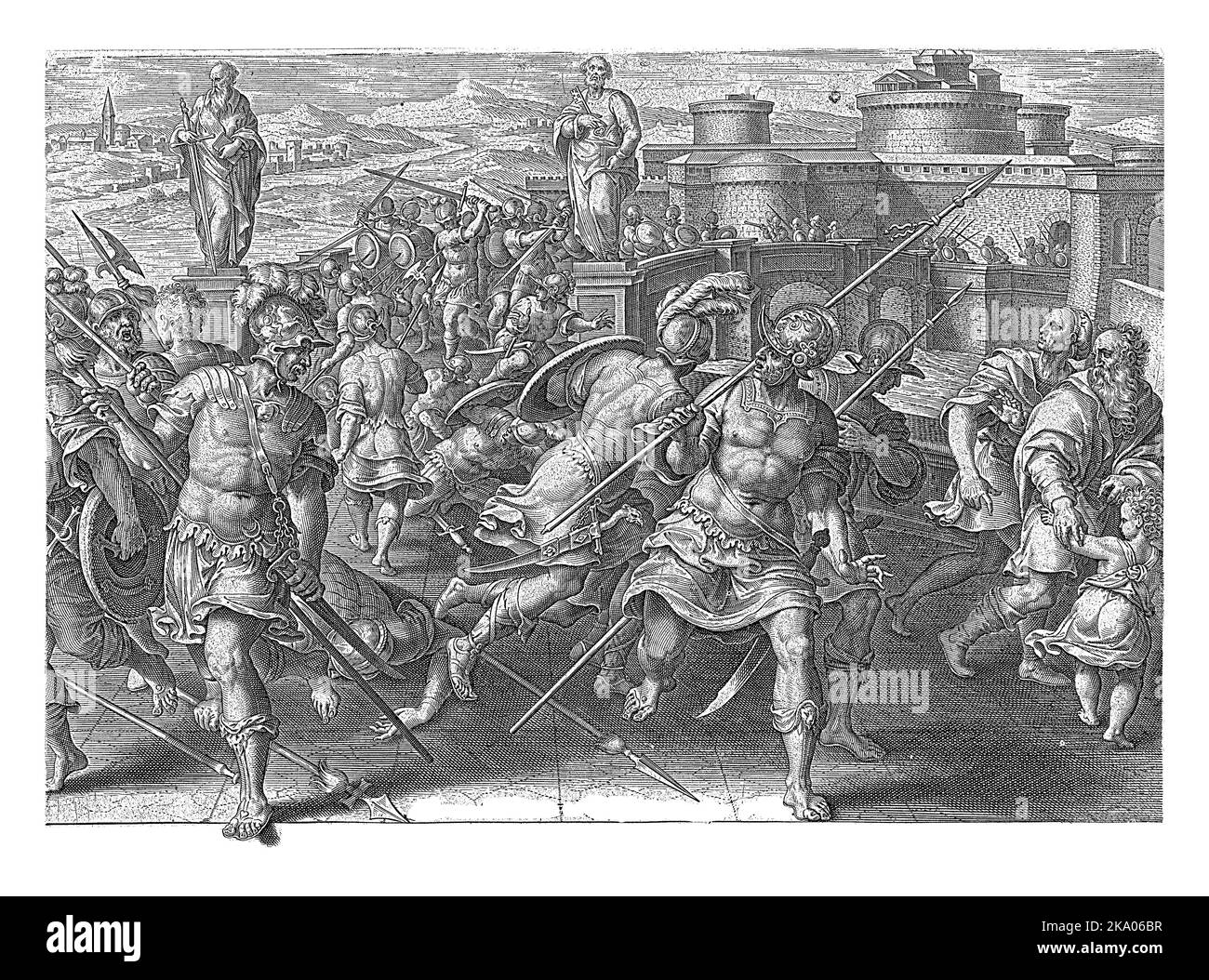 Le jeune Giovanni de Medici, appelé 'dalle Bande Nere', est entouré par des membres de la famille Orsini lors d'un combat de rue sur le pont Angel. Banque D'Images