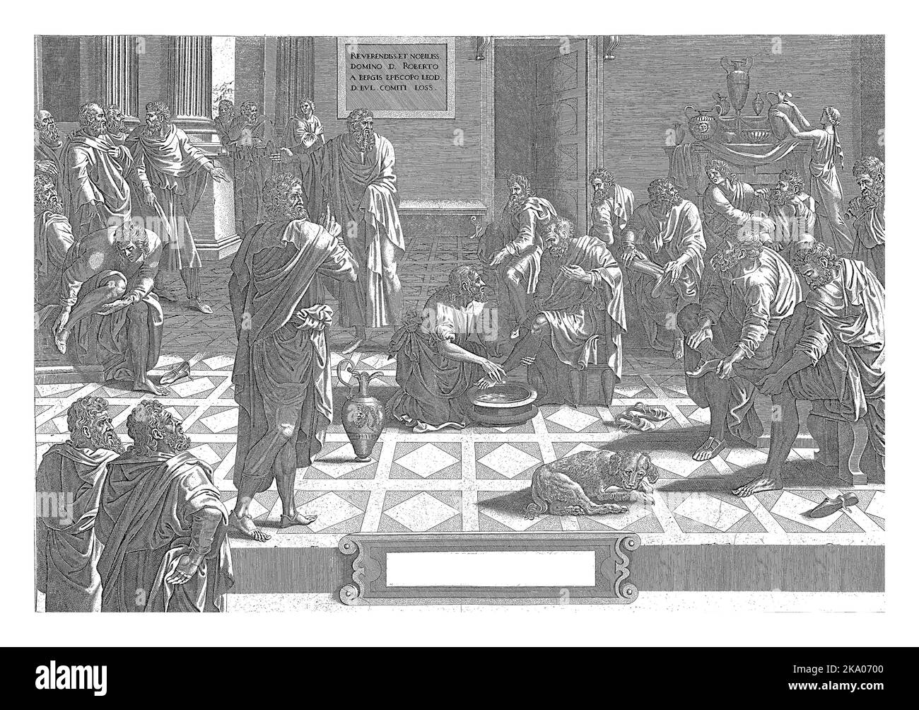 Christ lave les pieds des disciples, anonymes, d'après Hans Collaert (I), d'après Lambert Lombard, c. 1640 - c. 1684 Christ lave les pieds de ses disciples un Banque D'Images