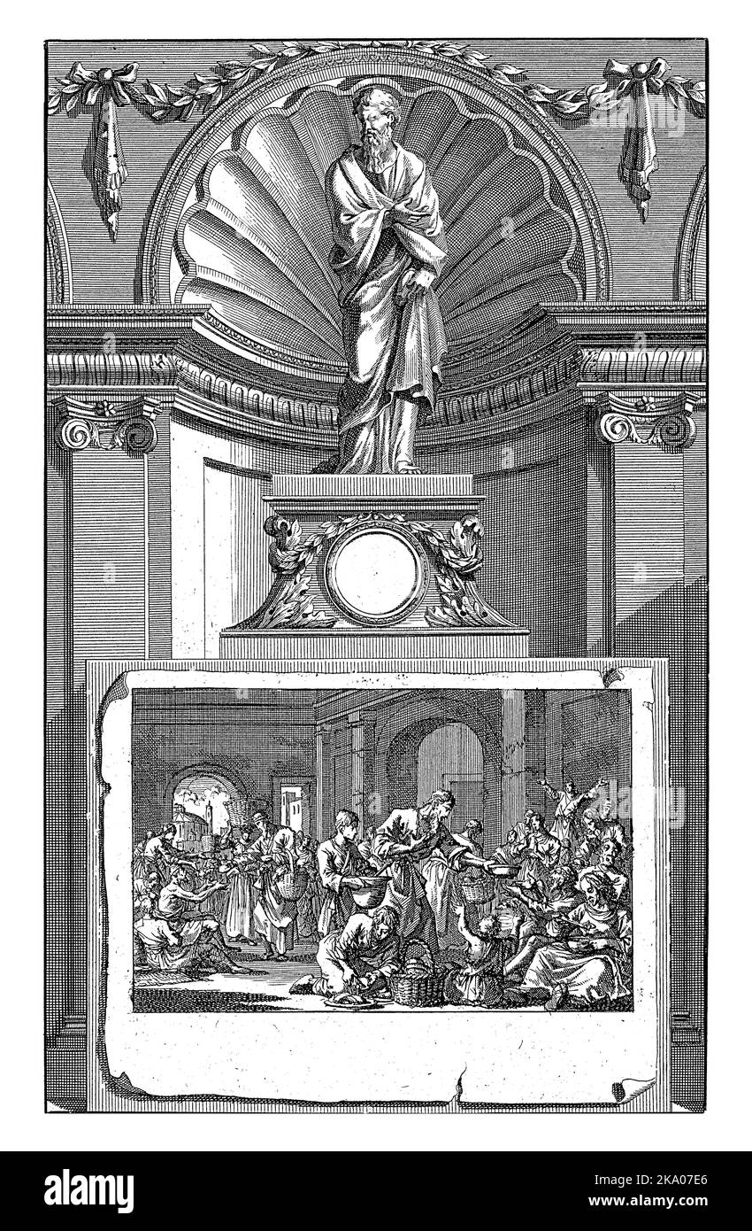 H. Basilius de Césarée, Père de l'Église, Jan Luyken, après Jan Goeree, 1698 l'Église Sainte Père Basilius de Césarée, debout sur un piédestal. Banque D'Images