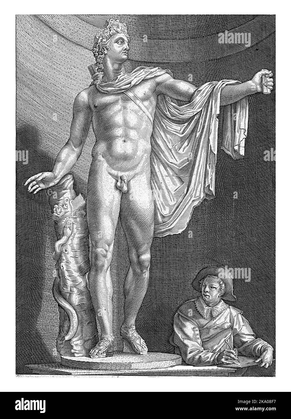 Une statue d'Apollon soutenue par une souche avec un serpent rampant. Cette statue est connue sous le nom d'Apollo Belvedere à cause du début du 16th siècle Banque D'Images