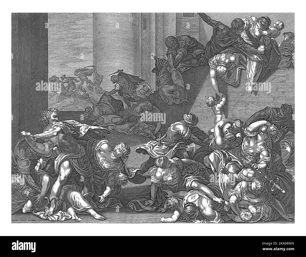 Infanticide à Bethléem, Geertruydt Roghman, d'après Aegidius Sadeler, d'après Jacopo Tintoretto, 1630 - 1702 dans les rues de Bethléem, les mères essaient du faire Banque D'Images