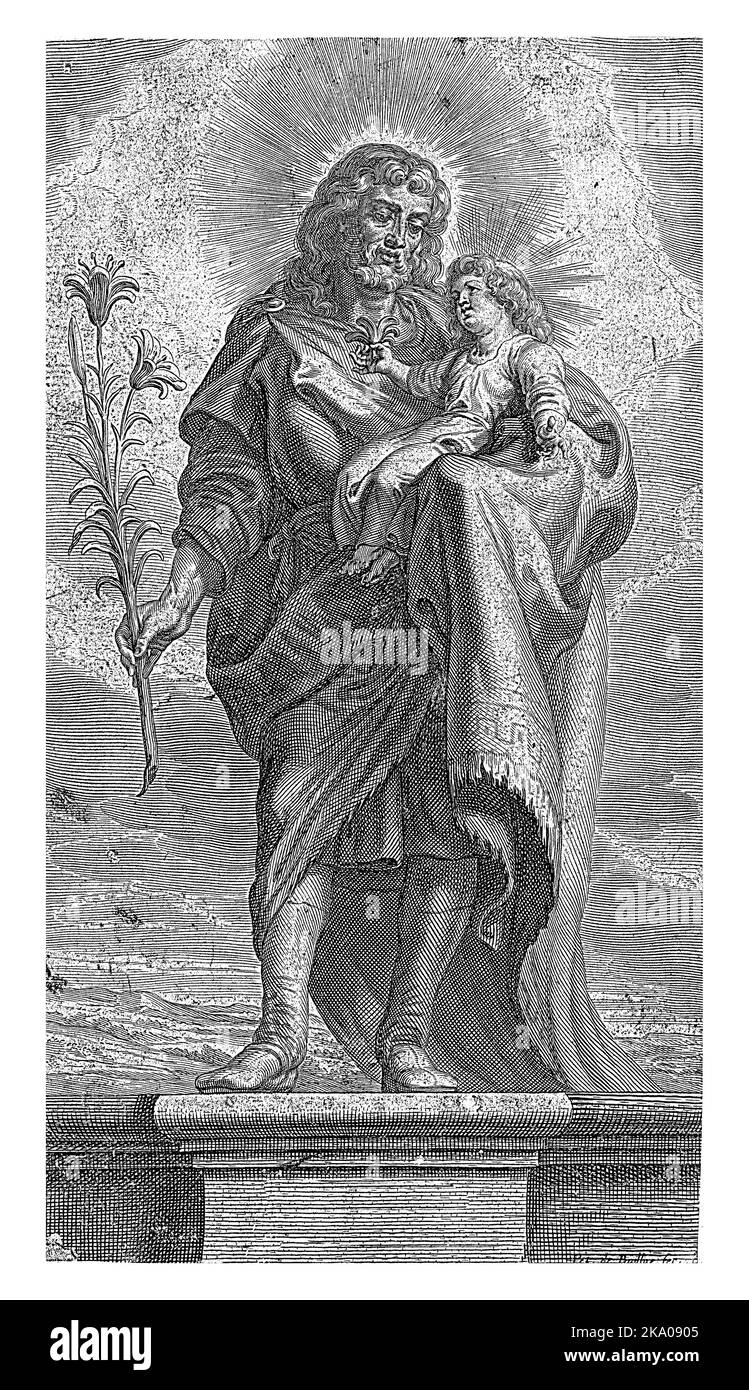 Saint Joseph avec Christ Child and Lily Branch, Pieter de Bailliu (I), après Theodporte van Thulden, 1623 - 1660 Banque D'Images Saint Joseph avec Christ Child and Lily Branch, Pieter de Bailliu (I), après Theodporte van Thulden, 1623 - 1660 Banque D'Images