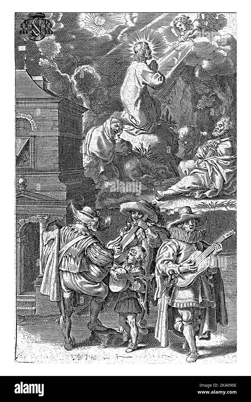 Le Christ dans le jardin de Gethsémané et les courtisans de musicien, Pieter de Jode (I), d'après Nicolaas van der Horst, 1630 comme un exemple de vertu et de steadfas Banque D'Images