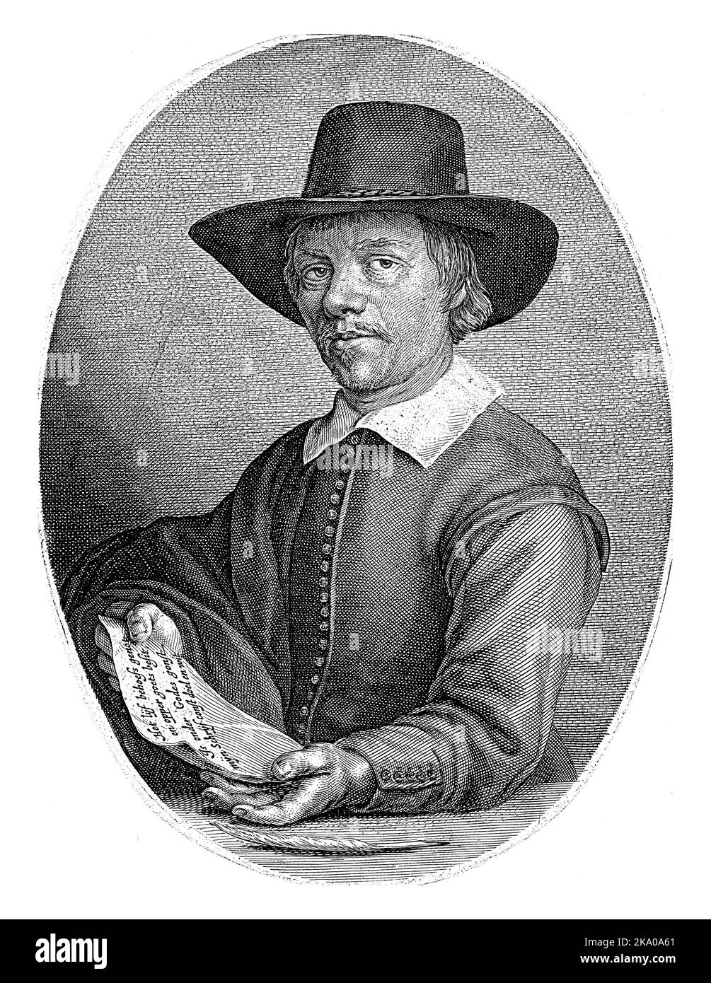 Portrait du maître d'école et écrivain de calligraphie Theodore Bleuet, Salomon Savery, d'après Samuel van Hoogstraten, c. 1640 Banque D'Images