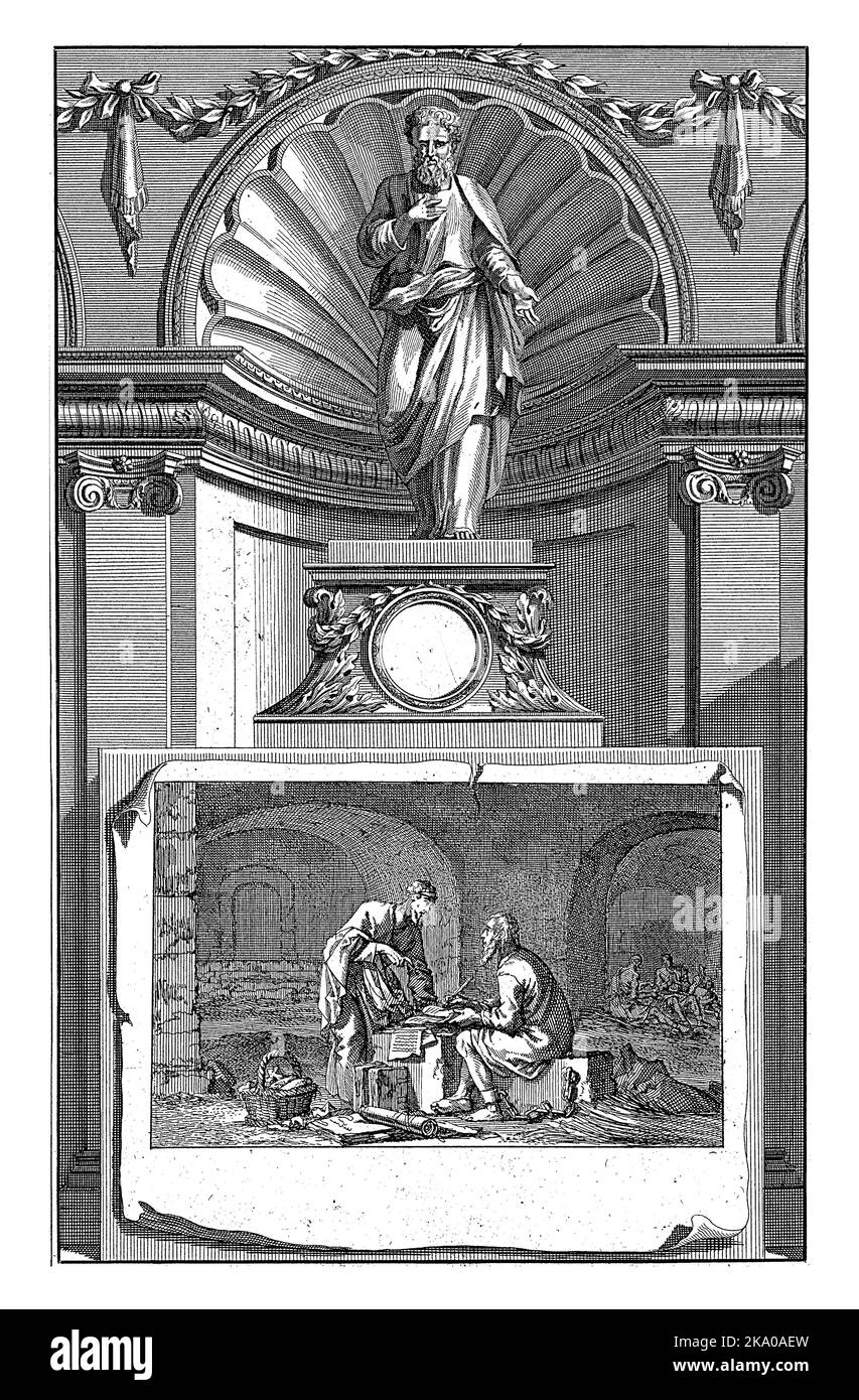 Saint Dionysius d'Alexandrie, Père de l'Église, Jan Luyken, après Jan Goeree, 1698 l'Église Sainte Père Dionysius d'Alexandrie est offert à l'évêque Banque D'Images