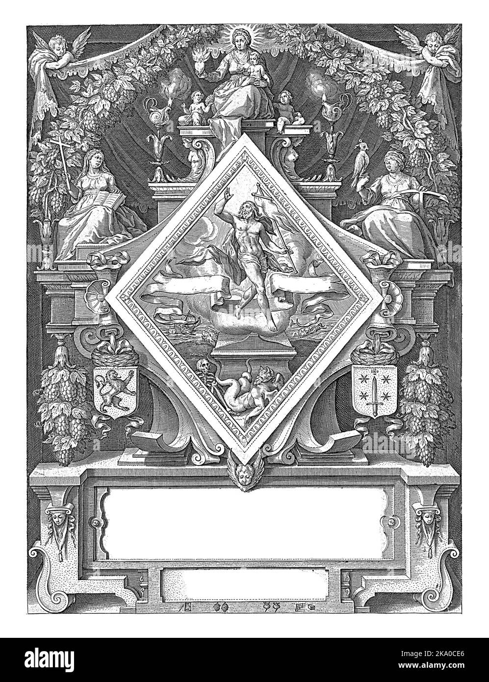 L'impression du nouvel an par la chambre Haarlem de Wijngaertrancken, 1600. Au centre une représentation en forme de diamant de la résurrection de CH Banque D'Images