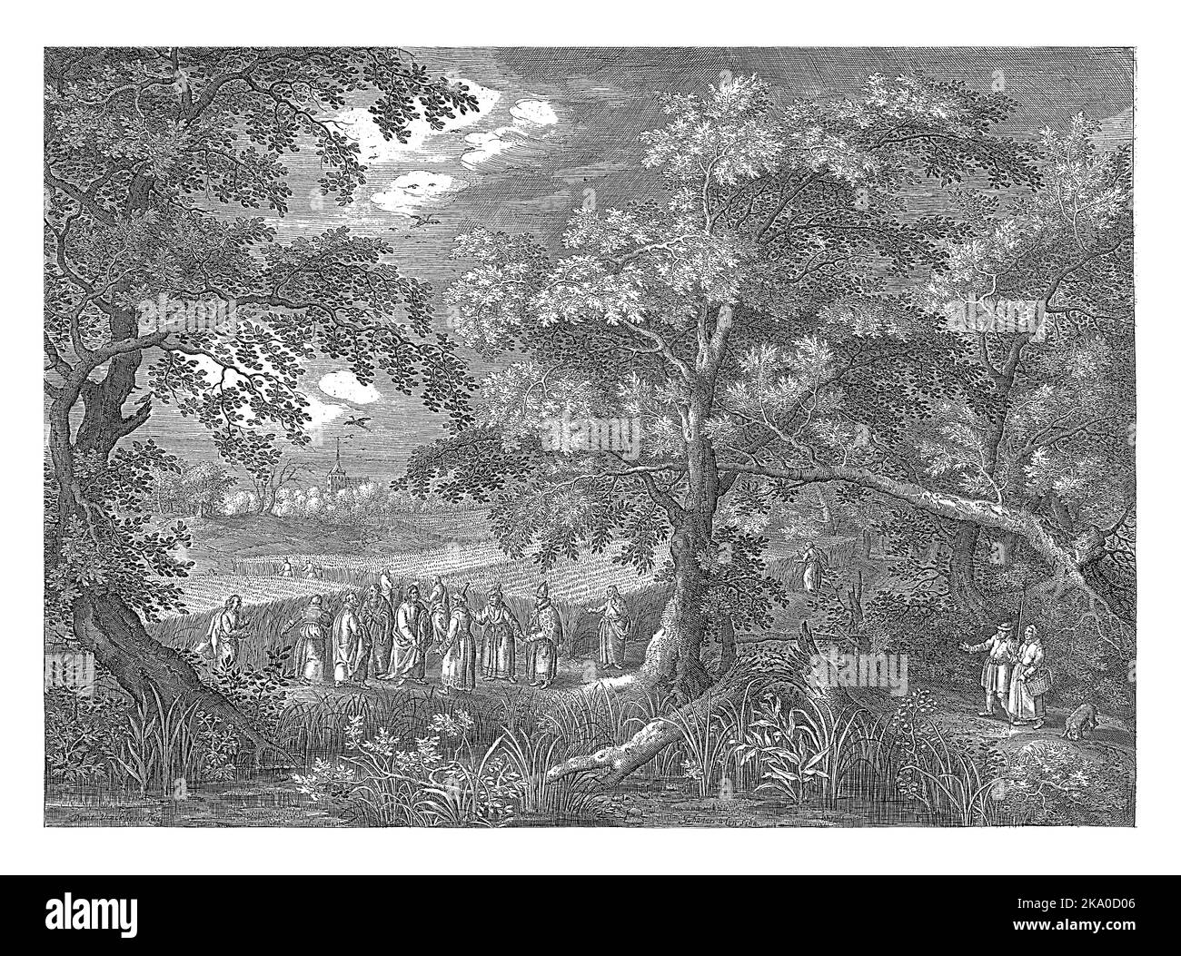 Paysage boisé dans lequel Christ dit aux Pharisiens que ses disciples ne profane pas le Sabbat quand ils se régalent sur les oreilles de maïs du champ à s. Banque D'Images
