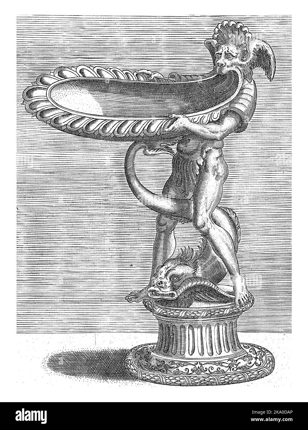 Bol, formé par la mâchoire inférieure d'un homme à tête satyr, Balthazar van den Bos, d'après Cornelis Floris (II), 1548 le bol repose sur la queue d'un poisson Banque D'Images