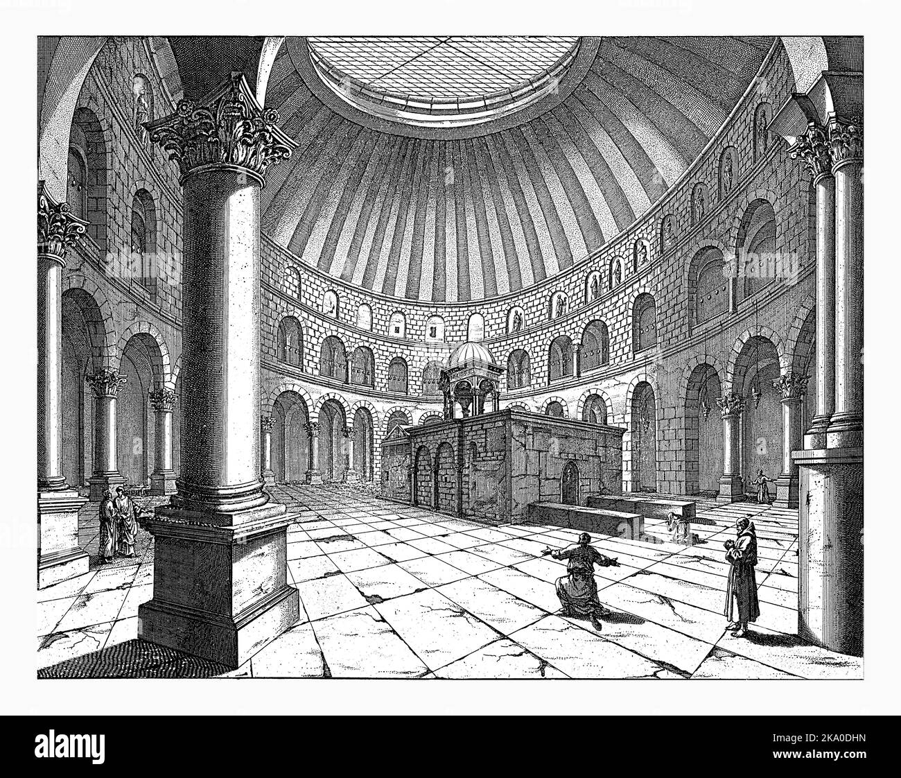 Intérieur de l'église du Saint-Sépulcre à Jérusalem, Jan Luyken, 1698 imprimé numéroté en haut à droite : 144. Banque D'Images