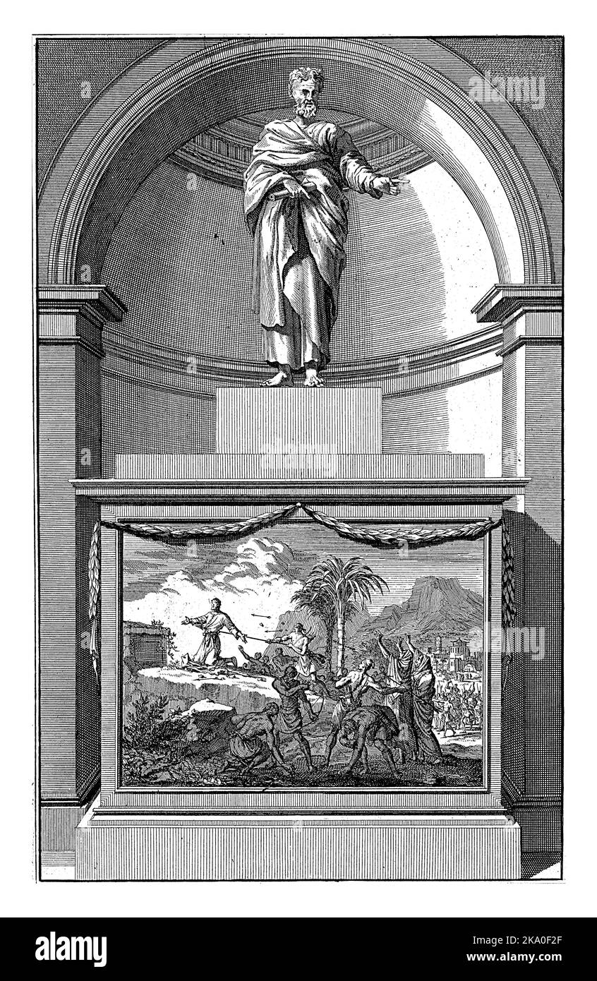 Matthew l'évangéliste, Jan Luyken, après Jan Goeree, 1698 l'évangéliste Matthew avec un livre sous ses bras, à côté de lui un ange. Banque D'Images