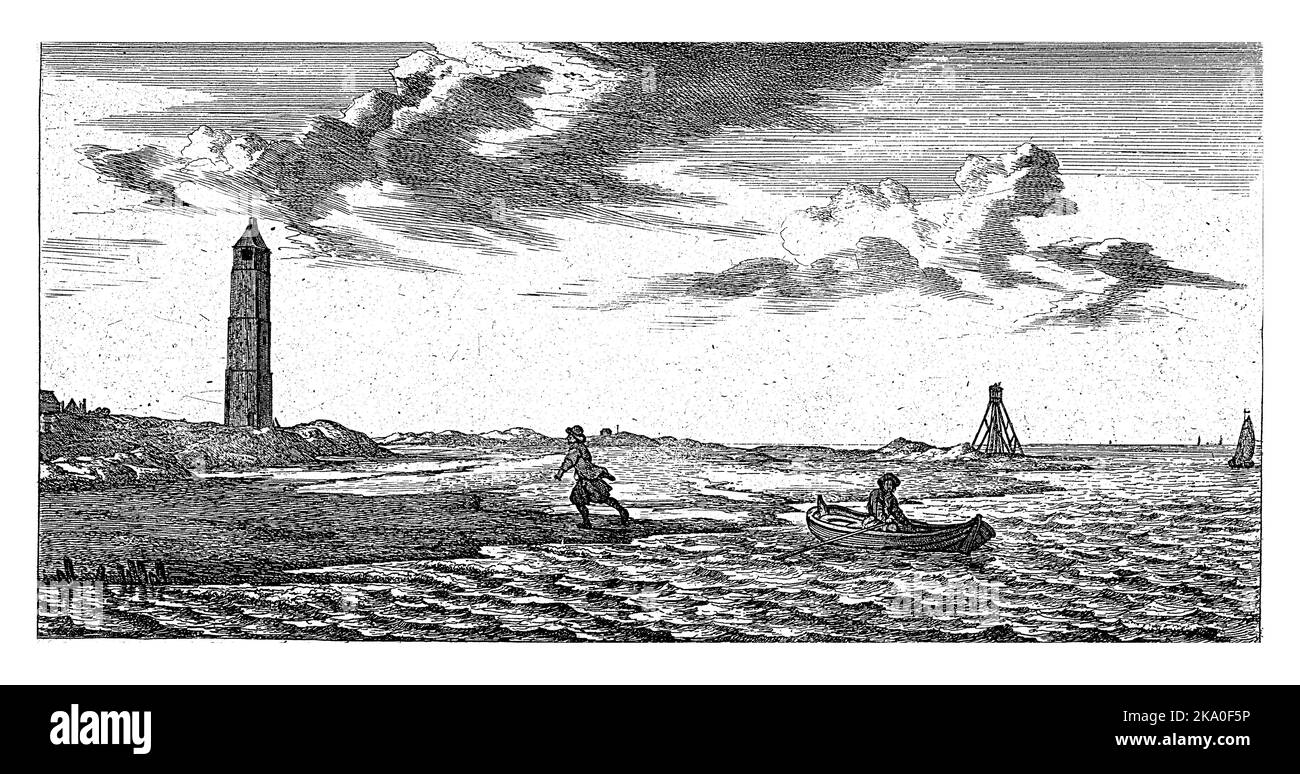 Un homme a grimpé d'une barque et est entré sur la rive d'une rivière pour livrer le courrier à la poste. Banque D'Images