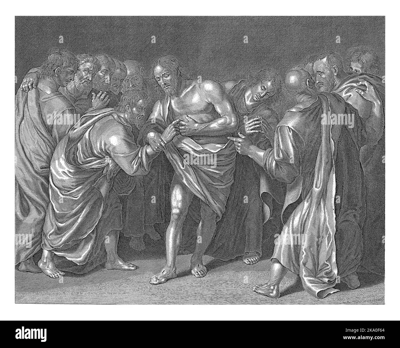 En doutant, Thomas touche la plaie du Christ, Cornelis van Dalen (I), d'après Wouter Pietersz. II Crabeth, 1612 - 1665 Christ montre ses blessures à Thomas après le Th Banque D'Images