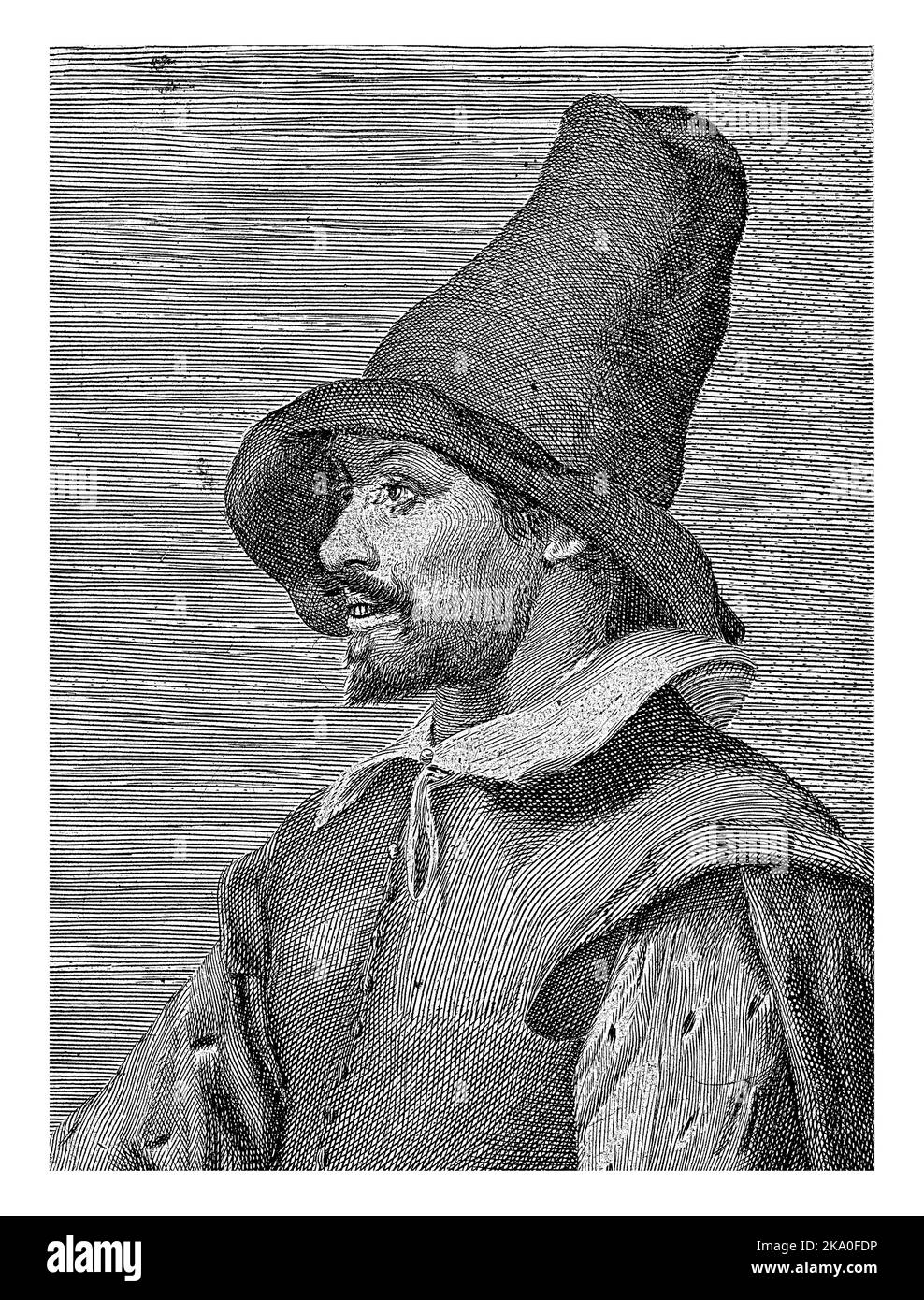 Buste à gauche de Jan Jansz, alias Jan de Dood, avec un chapeau haut. Banque D'Images