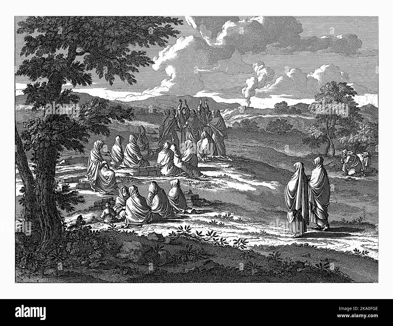 Femmes à Ramla pleurant à une tombe, Jan Luyken, 1698 imprimé numéroté en haut à droite: 112. Banque D'Images