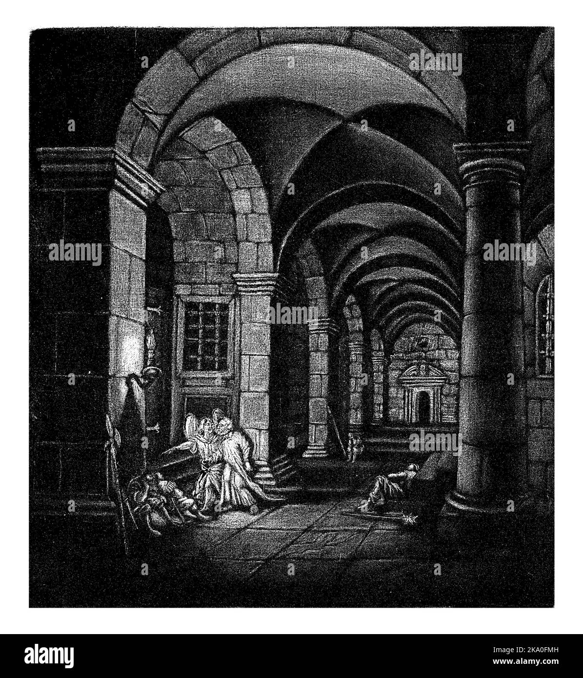 Un ange conduit Pierre devant les gardes de sommeil de la prison. À l'histoire de la bible en main. 12:9-10. Banque D'Images